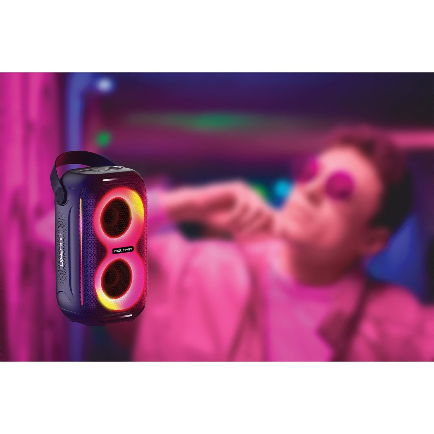 Dolphin New! Altavoz portátil impermeable para fiesta S20: diseño compacto, espectáculo de luz HD, ideal para playa, piscina, ducha, camping, todas las aventuras al aire última intervensión (negro)