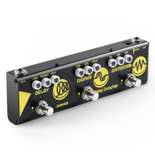 Donner Multi Pedal de efecto guitarra efectos de Cruncher 3 tipo de Alpha retardo Chorus Pedal de distorsión con adaptador