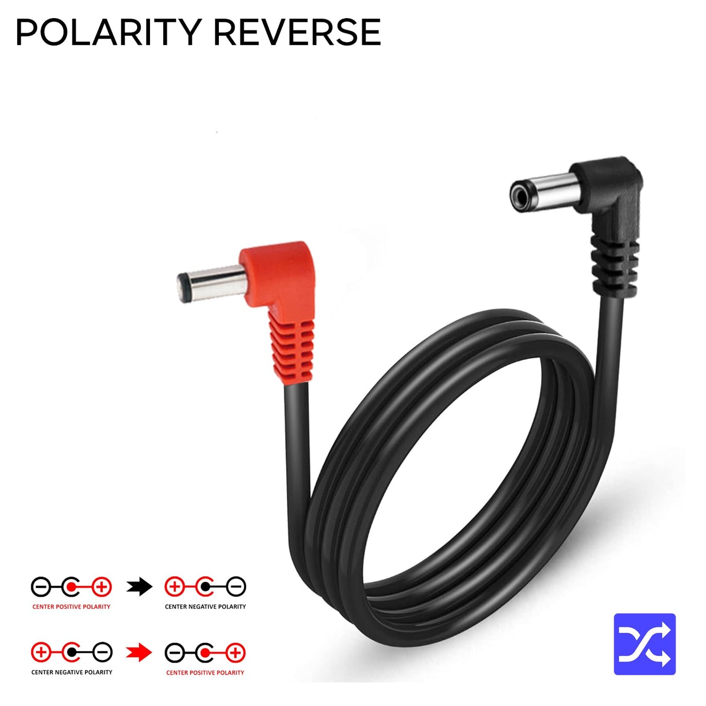 AYCRIT - Cable de alimentación para pedal de guitarra en ángulo recto de 18 pulgadas, 45 cm, cable de alimentación de 5,5 x 2,1 mm, ángulo recto en ambos extremos, paquete de 9, macho a macho