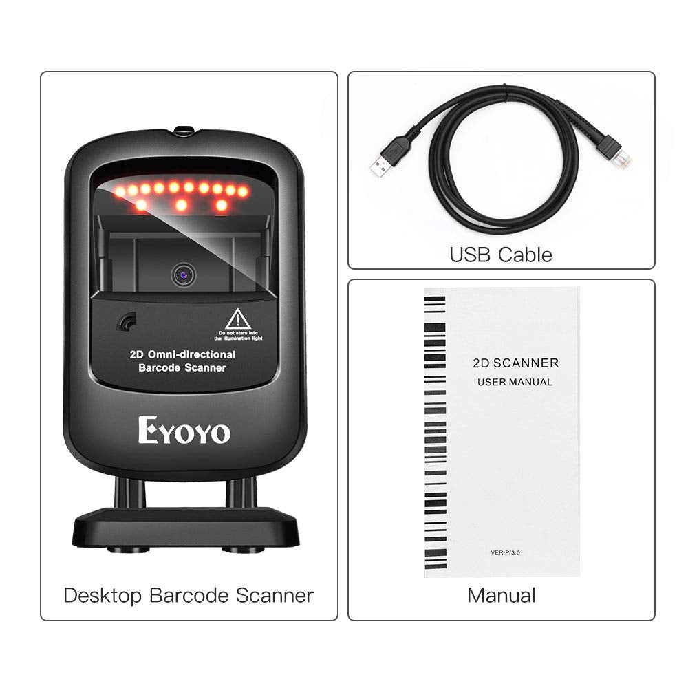 Escáner de Código de Barras Eyoyo Negro Omnidireccional USB Manos Libres