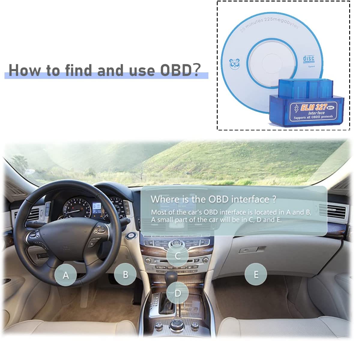 Escáner Automotriz Slzhds Bluetooth v2.1 Compatible ELM327 para Android Windows