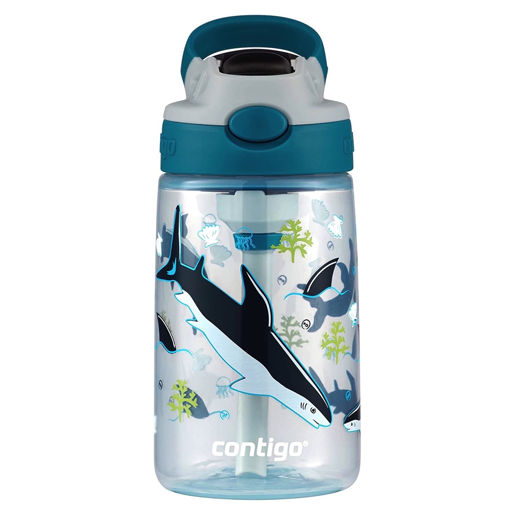 Contigo Botella de agua para niños con pajita autospout rediseñada, 14 onzas, tiburón