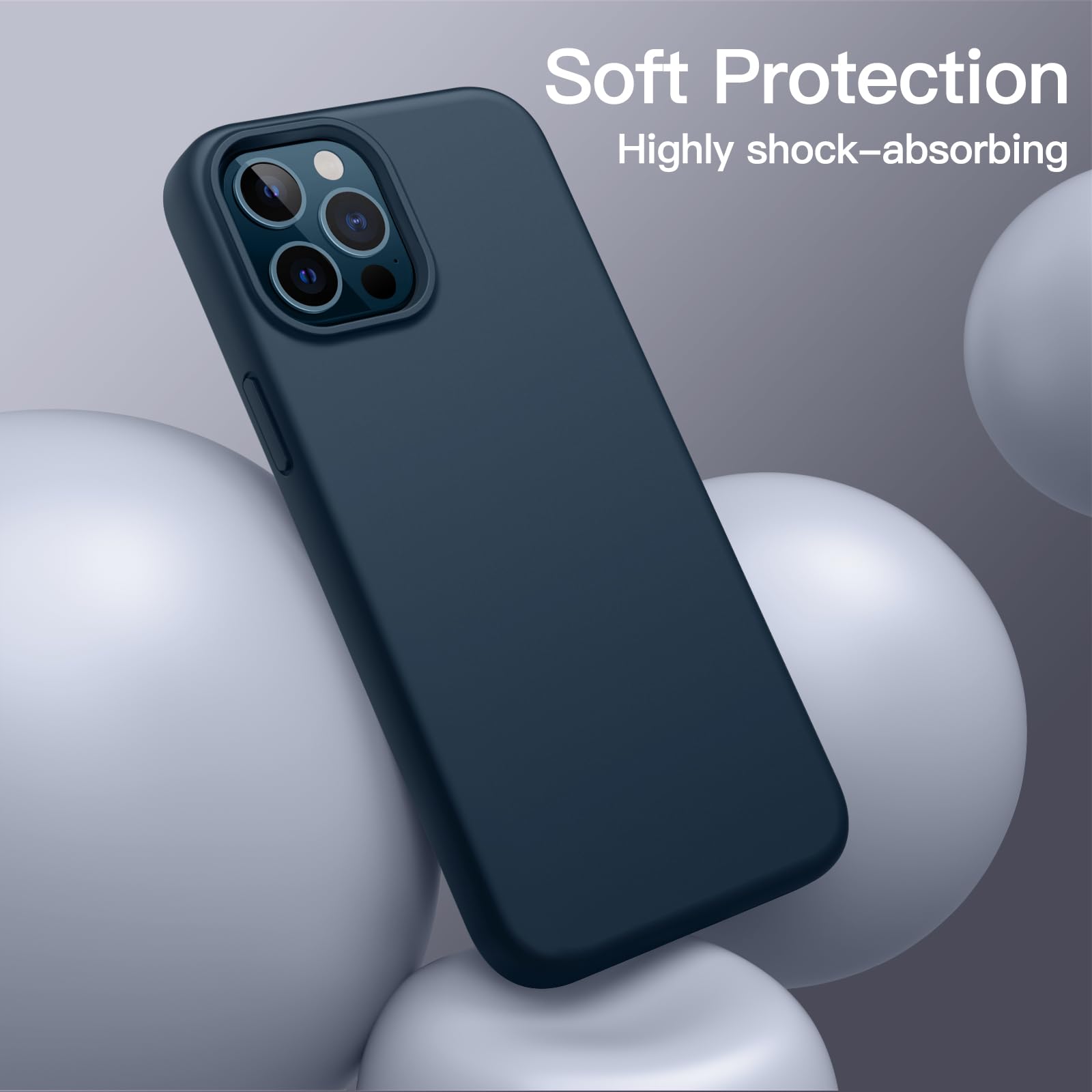JETech Funda Silicona para iPhone 12 Pro MAX 6.7 Pulgadas, Protectora de Cuerpo Completo con Tacto Suave y Sedoso, Antigolpes Carcasa con Forro de Microfibra (Marino)