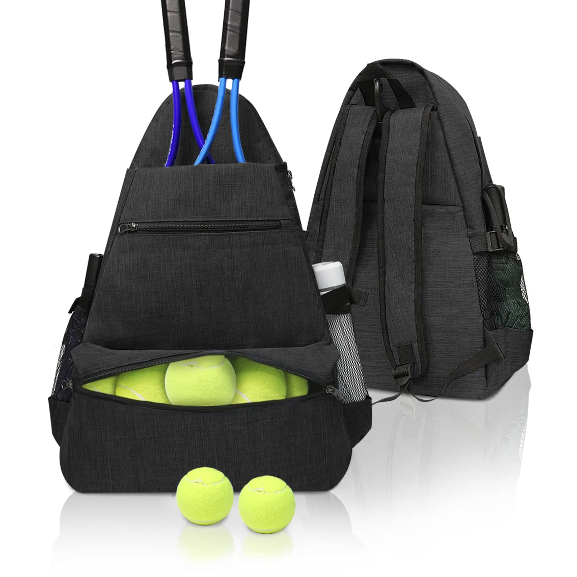 Layway - Mochila de tenis para hombres y mujeres, bolsa de raquetas de tenis para llevar raquetas de racquetball, squash, bádminton, pickleball y otros accesorios deportivos de viaje (negro)
