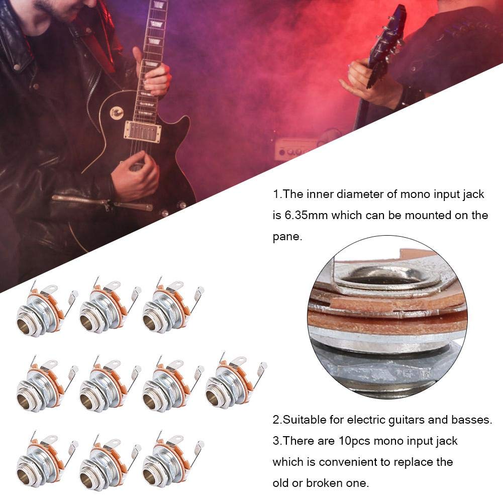 10 piezas 6,35 mm entrada de guitarra salida jack estéreo mono jack toma cilindro reemplazo para guitarra acústica bajo eléctrico