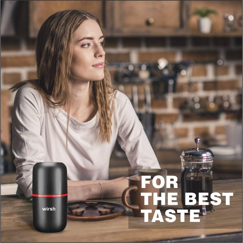 Molinillo Eléctrico de Café y Especias Wirsh Negro con Cuchillas de Acero Inoxidable