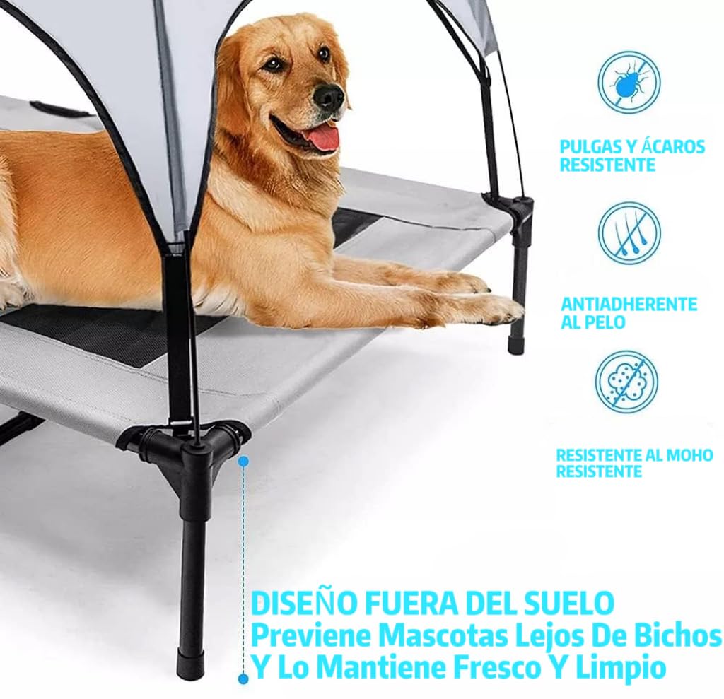 Cama Alta para Perro-Cama Portátil para Mascotas, Cama Elevada para Perros con Dosel para Perros Pequeños, Elevda para Perro con Toldo Sombra Extraíble, Cuna Elevada para Perro Medio