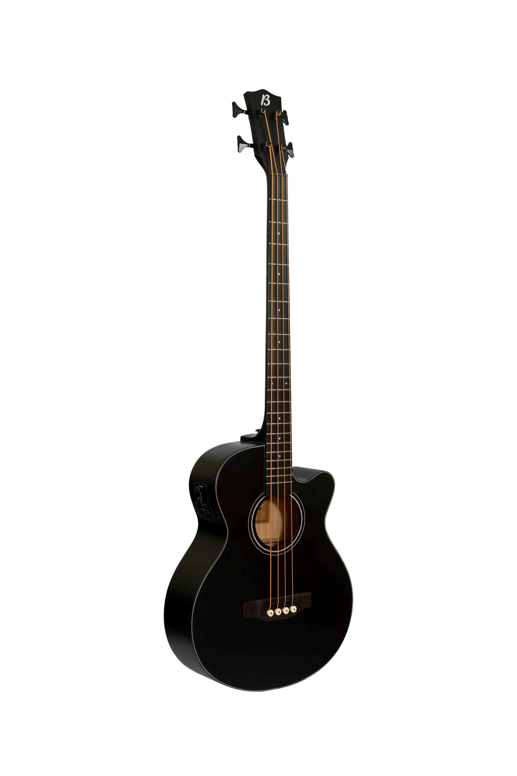 BAMBOO, Bajo Electroacústico Negro Escala Larga de 40 pulgadas, con funda, madera Linden y ecualizador de 3 bandas, control de volumen y afinador cromático. Tapa, aros y fondo de Linden.