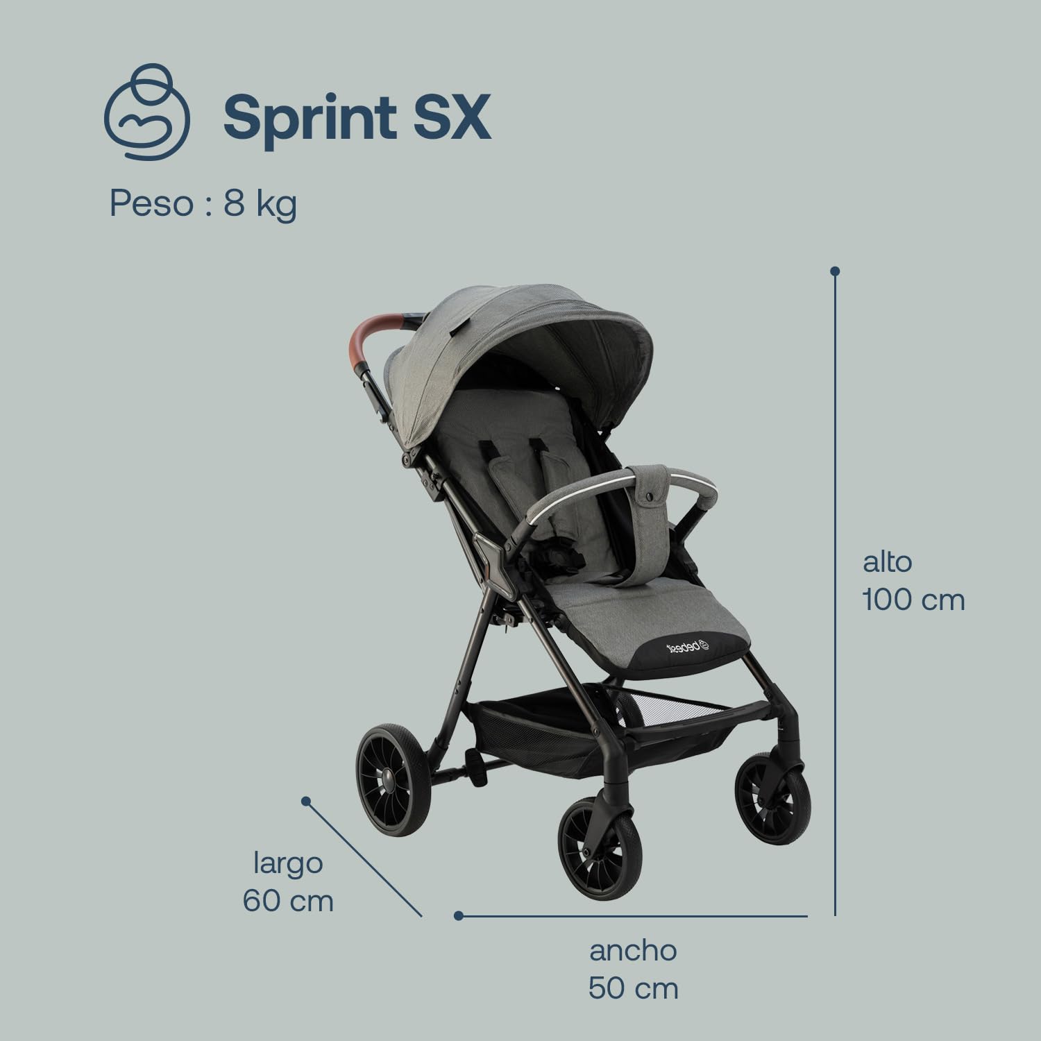 Bebesit Carriola para Bebe Sprint | Carriola de Bastón Ligera con Cinturón de 5 Puntos | Recién Nacidos a 4 Años | Carriola de Viaje con Toldo, 3 Paneles, Reposa Pie Ajustable y Canasta Portaobjetos