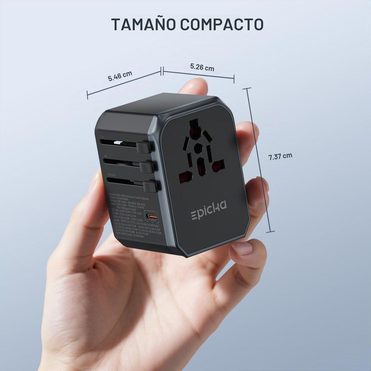 Adaptador de Viaje Universal EPICKA GaN 45W Europeo con Carga Rápida PD&QC