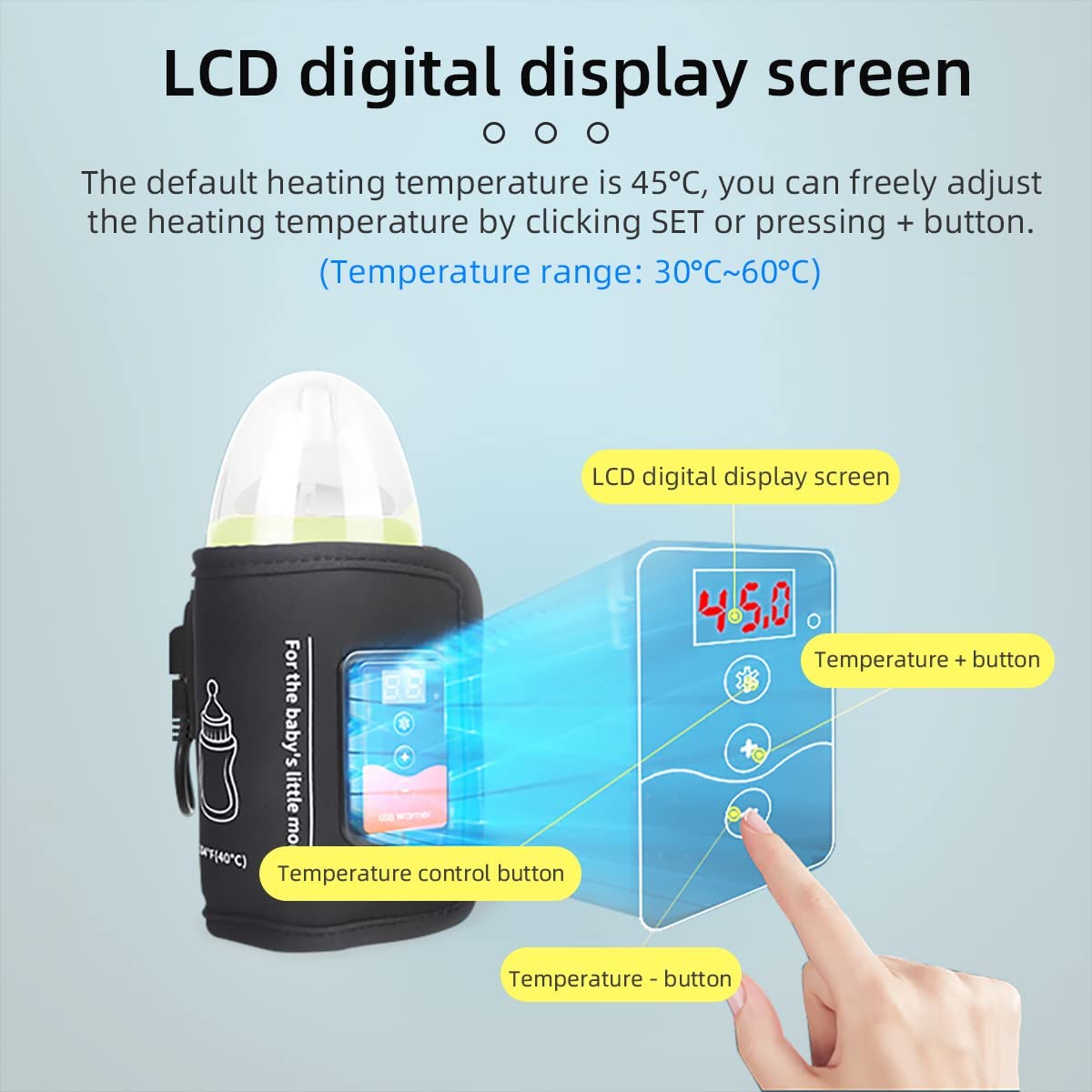 Calentador de Biberones, Alimentado por USB, Bolsa de Calentamiento de Biberones para Automóvil, Calentador de Leche Materna de Viaje con Control de Temperatura Y Pantalla LCD, Calentamiento Uniforme