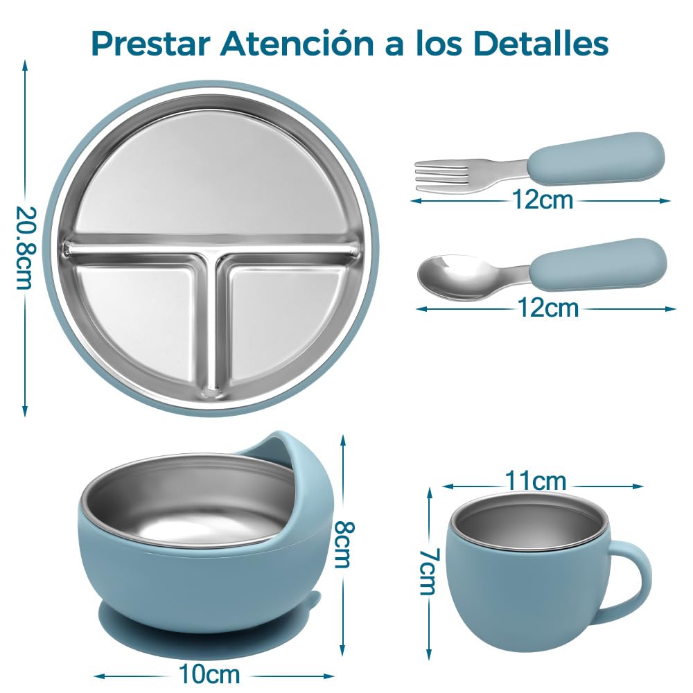 Platos de Acero Inoxidable para Bebe, Set de Alimentación para Bebé