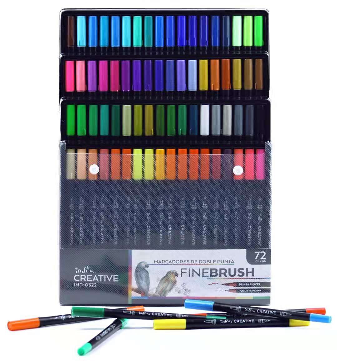 Marcadores Fineliner 72 piezas Rotuladores duales de acuarela INDRA con punta pincel y punto fino de 4mm hechas de nailon para niños y adultos