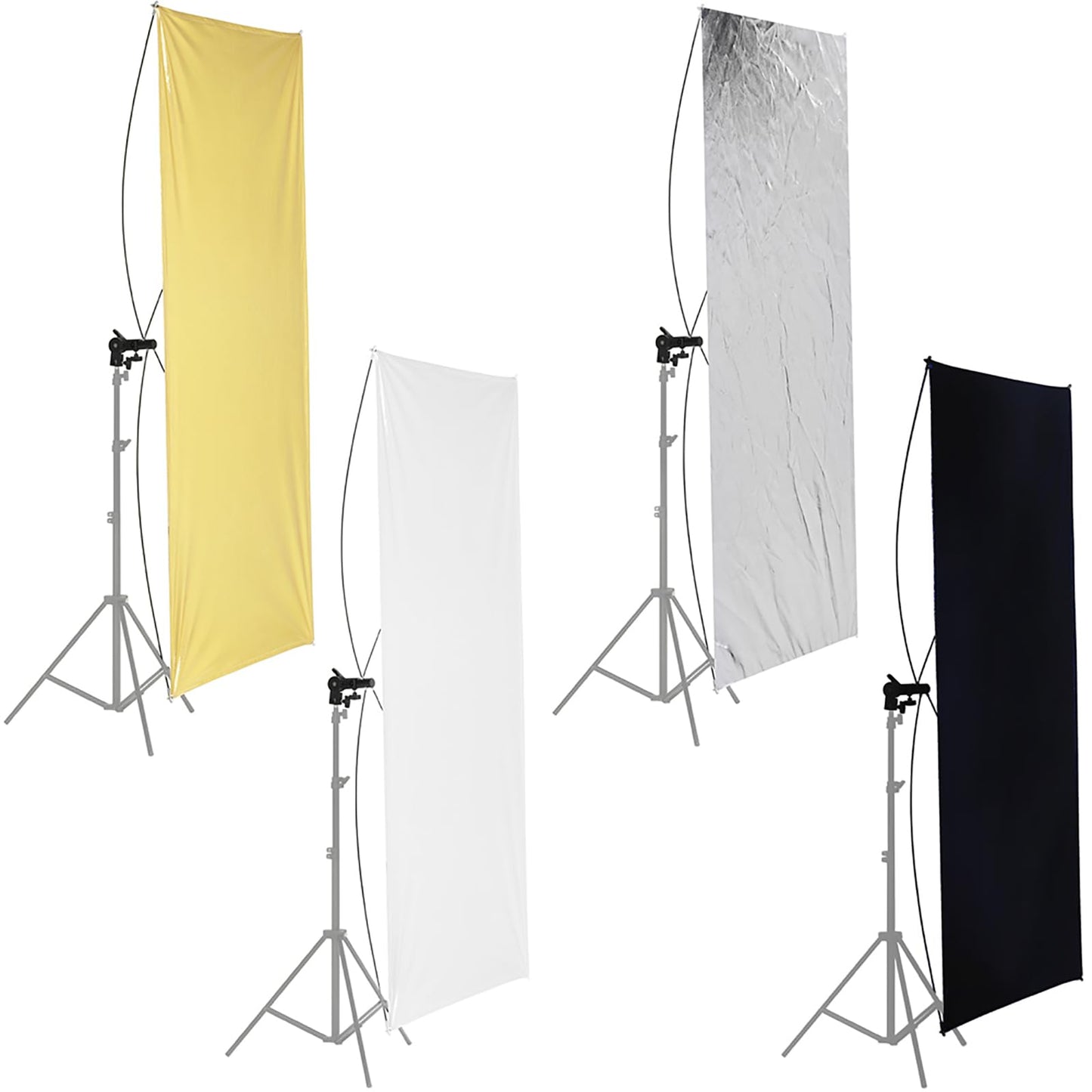 Neewer Reflector de 90x180 Centímetros Foto Estudio Dorado/Plata y Negro/Blanco Panel Plano Ligero con Soporte Bracket de 360 Degrados Giratorio y Funda