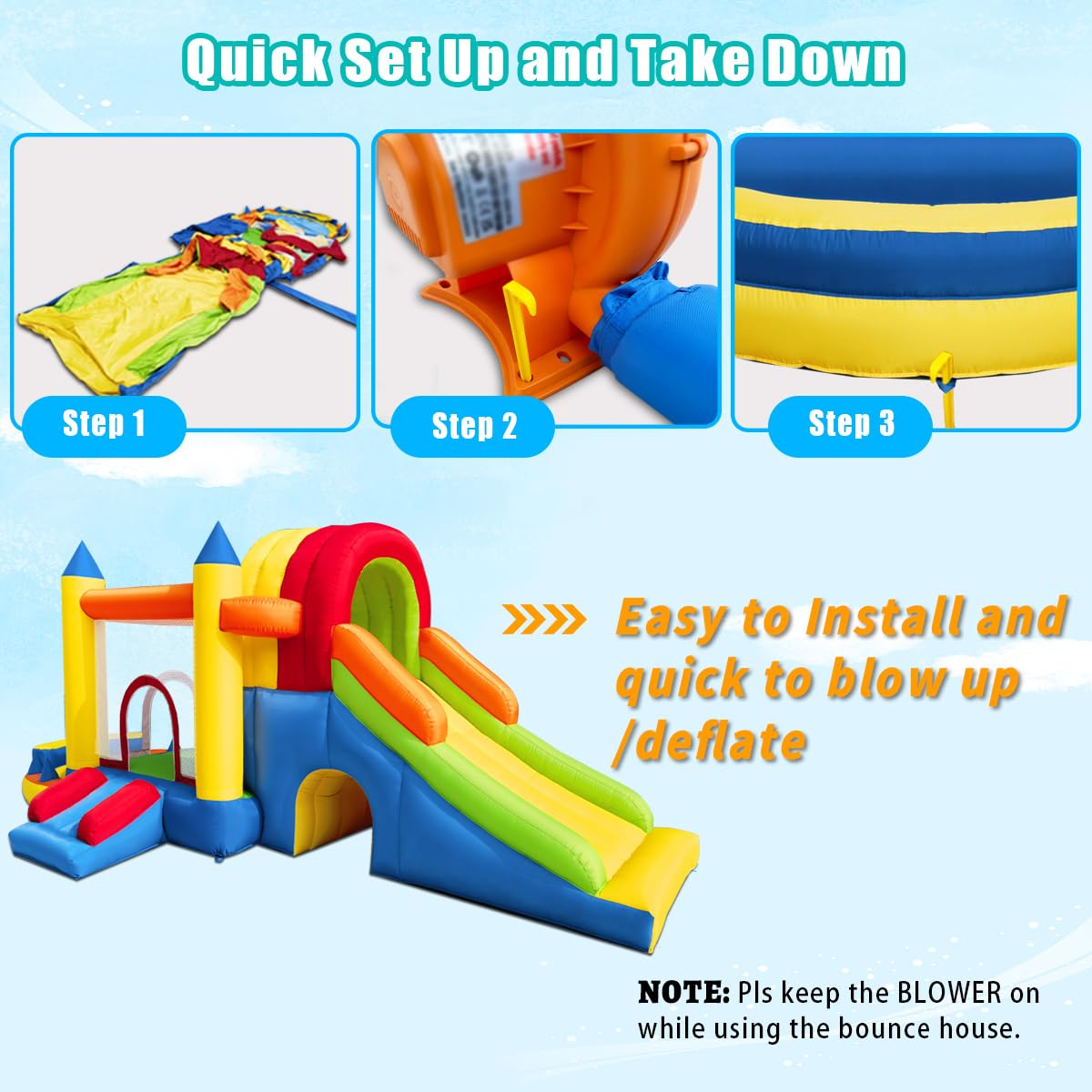 Hongcoral - Castillo inflable 8 en 1 con soplador grande para niños y niños, con dos toboganes inflables para interiores y exteriores, con dos toboganes