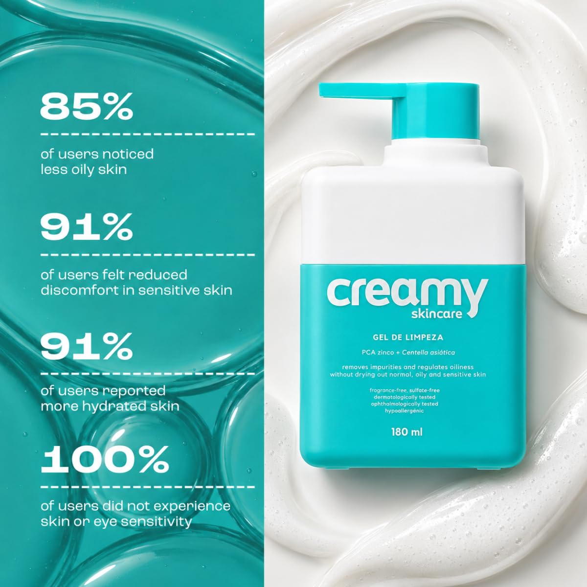 C CREAMY SKINCARE Gel Limpiador Cremoso Y Suave Con Control De Grasa | Limpieza Eficaz Para Una Piel Equilibrada | Hidratación Suave | Fórmula Sin Sulfatos