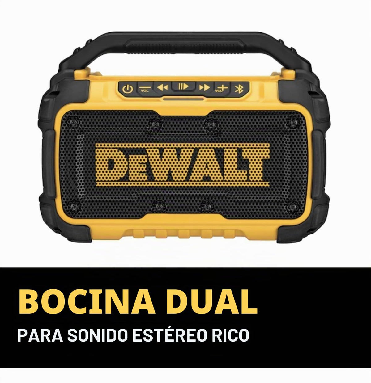 Altavoz Bluetooth DEWALT Amarillo Resistente a Impactos con Cargador y Batería Incluida