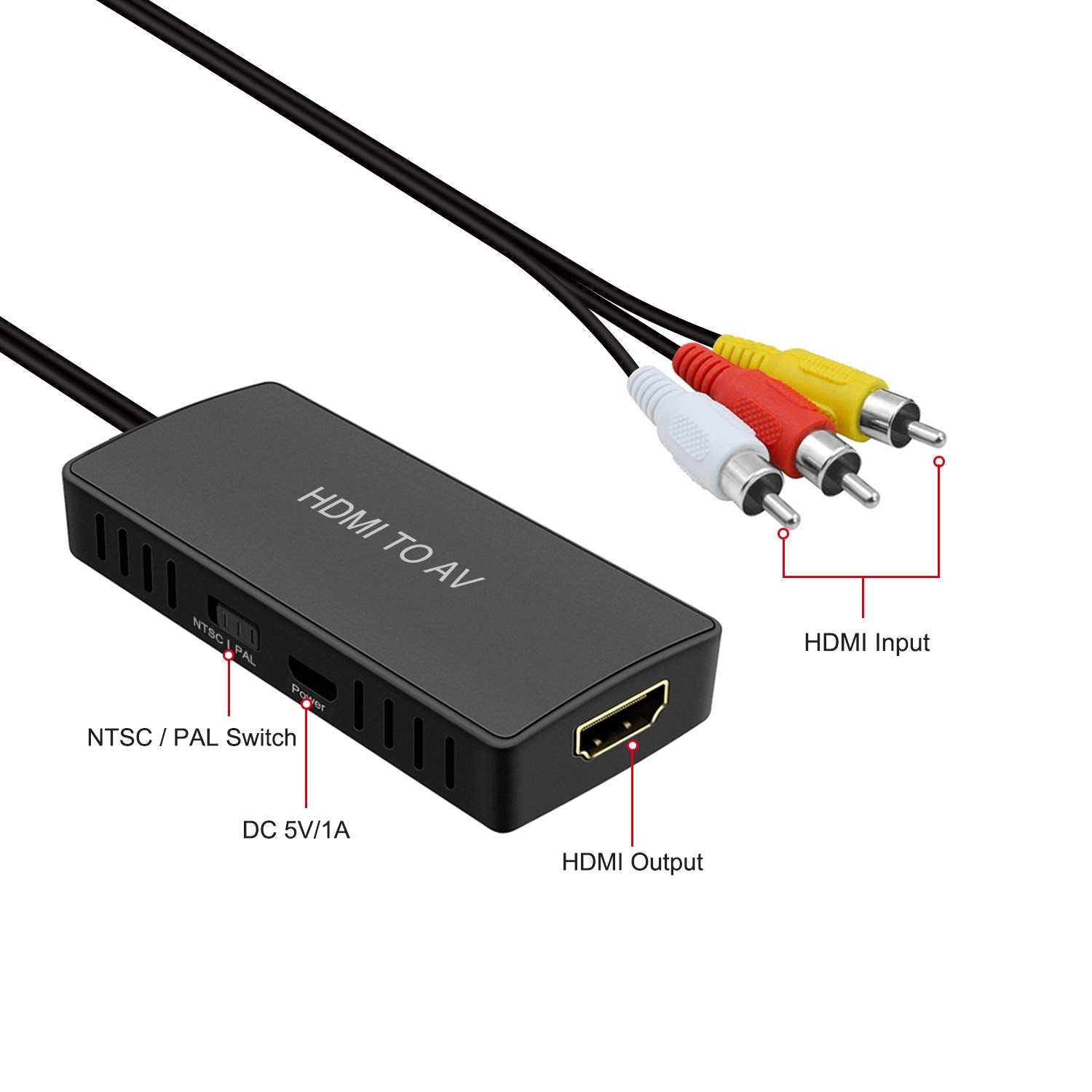HDMI to RCA, HDMI to AV, Dinger HDMI to 3RCA CVBS AV Composite Video Audio Converter Adapter Supports PAL/NTSC, 1080P with 3 RCA Cable (HDMI to AV Converter)