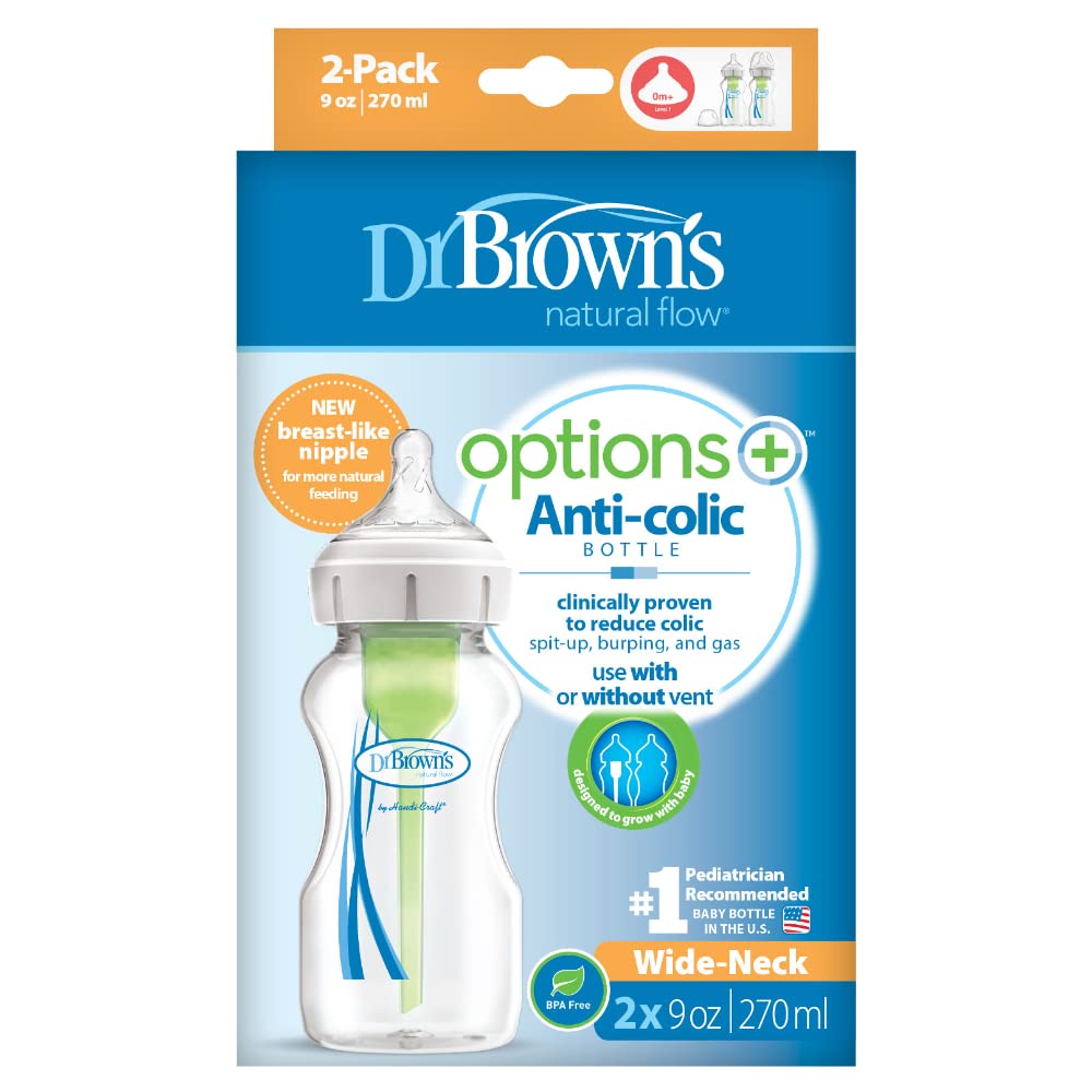 Biberón Dr. Brown's Cuello Ancho 9 oz Options+ Paquete 2 unidades