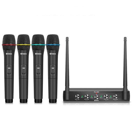 Debra Audio Pro UHF Sistema De Micrófono Inalámbrico De 4 Canales con Micrófonos Inalámbricos, Receptor De Metal, Ideal para La Fiesta De La Iglesia De Karaoke (with 4 Handheld (B))