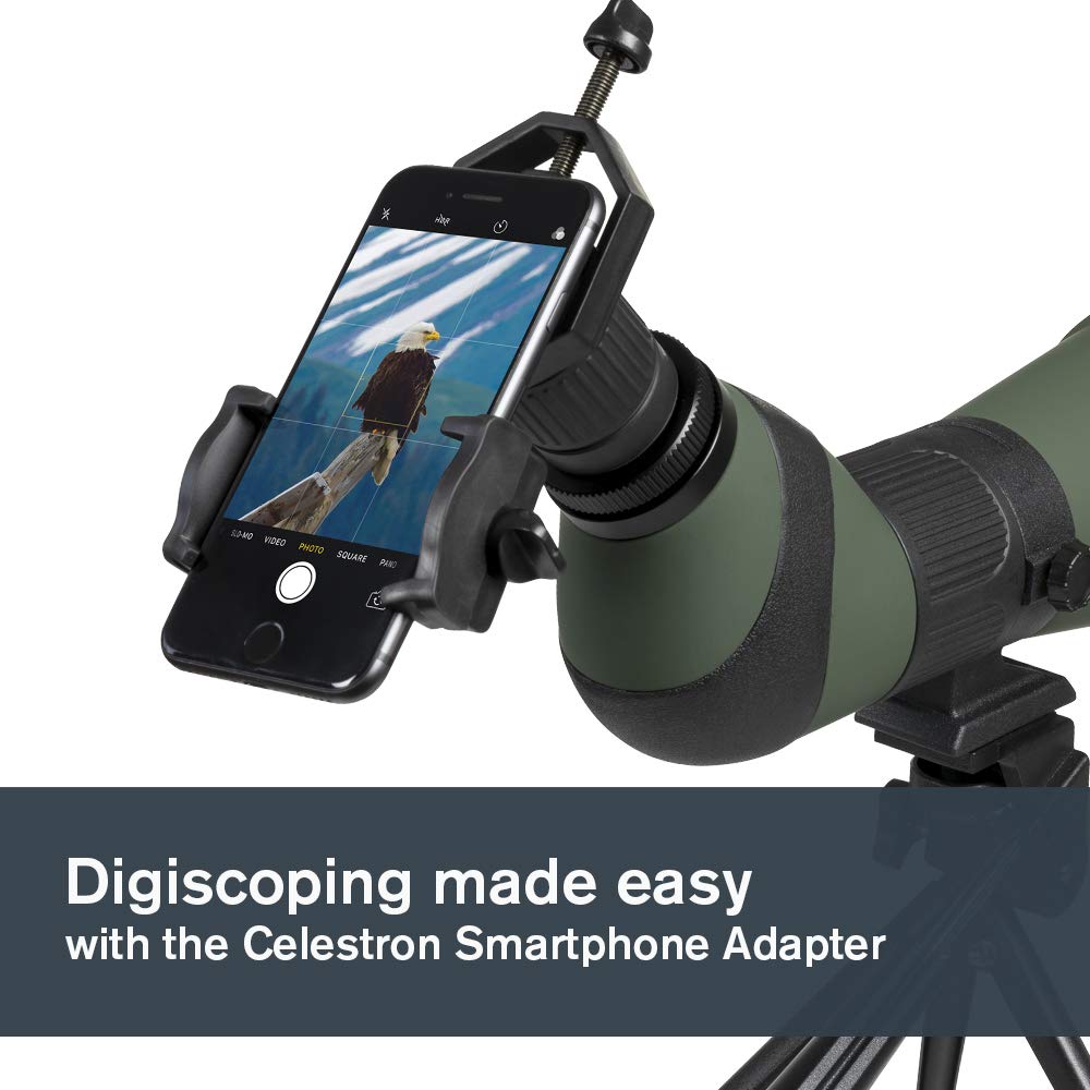 Celestron LandScout - Alcance de detección en ángulo de 80 mm - Óptica Totalmente recubierta - Ocular de Zoom 20-60x - blindado de Goma - trípode de Mesa y Adaptador para Smartphone