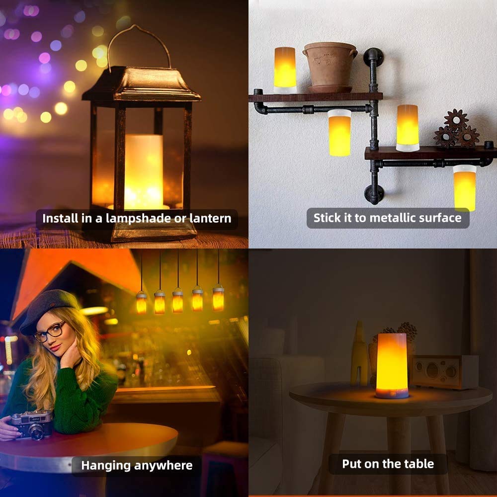 Luz LED de chimenea con efecto de llama con control remoto y temporizador, recargable por USB, luz de vela sin llama para decoración de habitación, fiesta, bar, 2 unidades