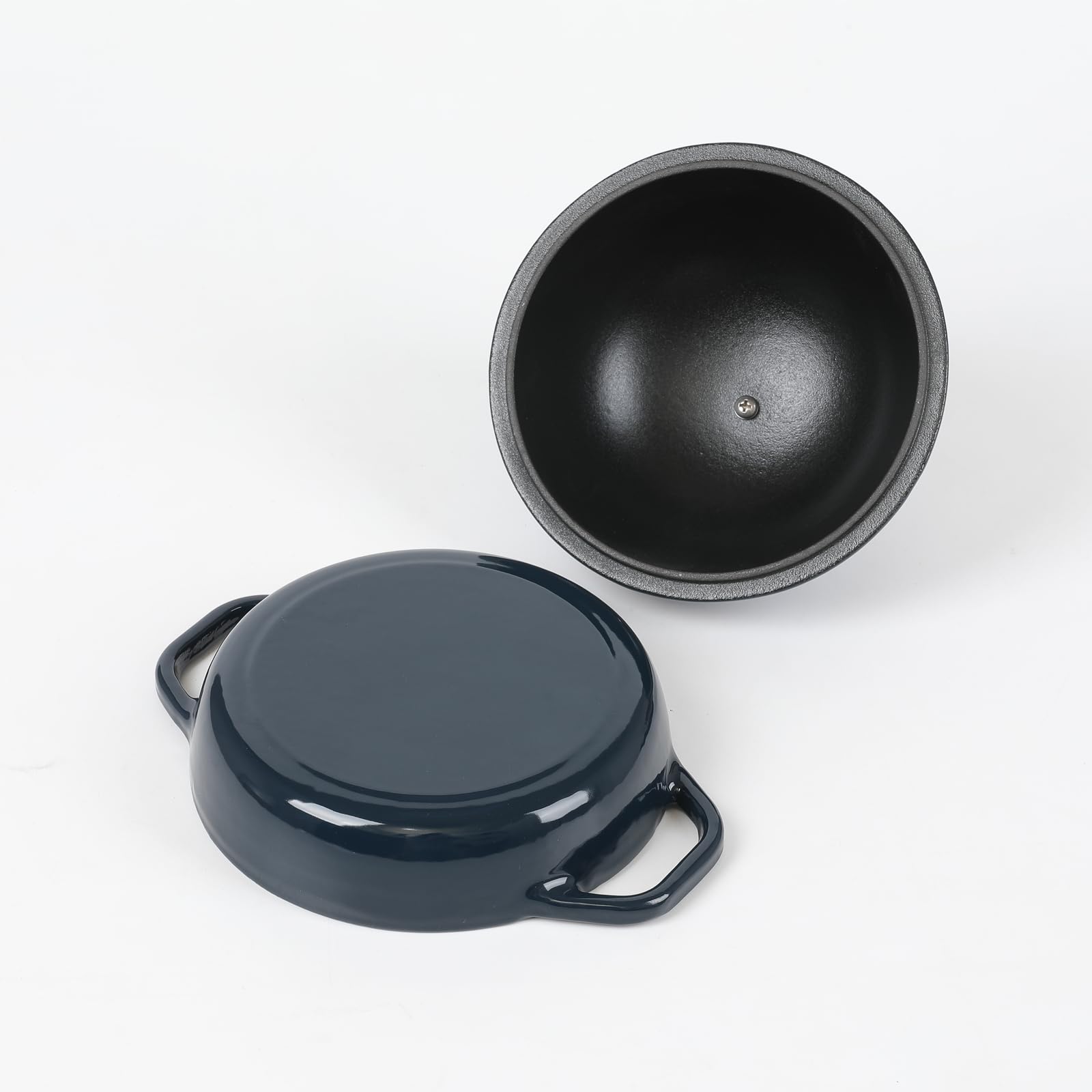 HAWOK - Cloche de pan de hierro fundido, diámetro 6.3 pulgadas/16 cm, 0.57 cuartos de galón, molde esmaltado azul marino