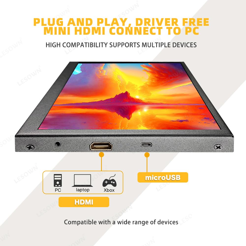 LESOWN - Monitor de visualización táctil de 10 pulgadas, pequeña visualización portátil HDMI de 1024 x 600 IPS, visualización secundaria de 10.1 pulgadas, mini monitores para Windows Mac, portátil y