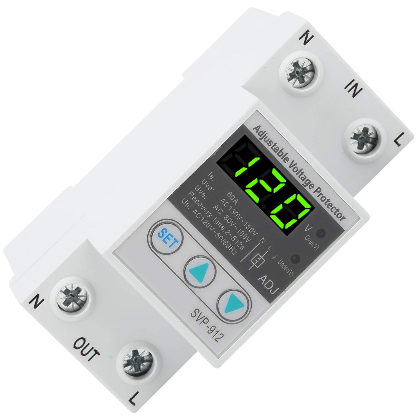 Protector de Voltaje Eujgoov Ajustable bajo y Sobrevoltaje 120VAC 80A