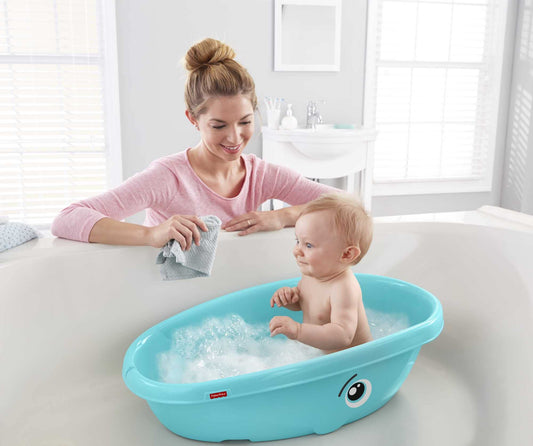 FISHER-PRICE, Ballena Hora del Baño, Bañera para Bebés, Baby, Etapa de Desarrollo, Incluye un cómodo asientos y un suave reposacabezas de espuma, Cabe en la mayoría de las bañeras y lavabos