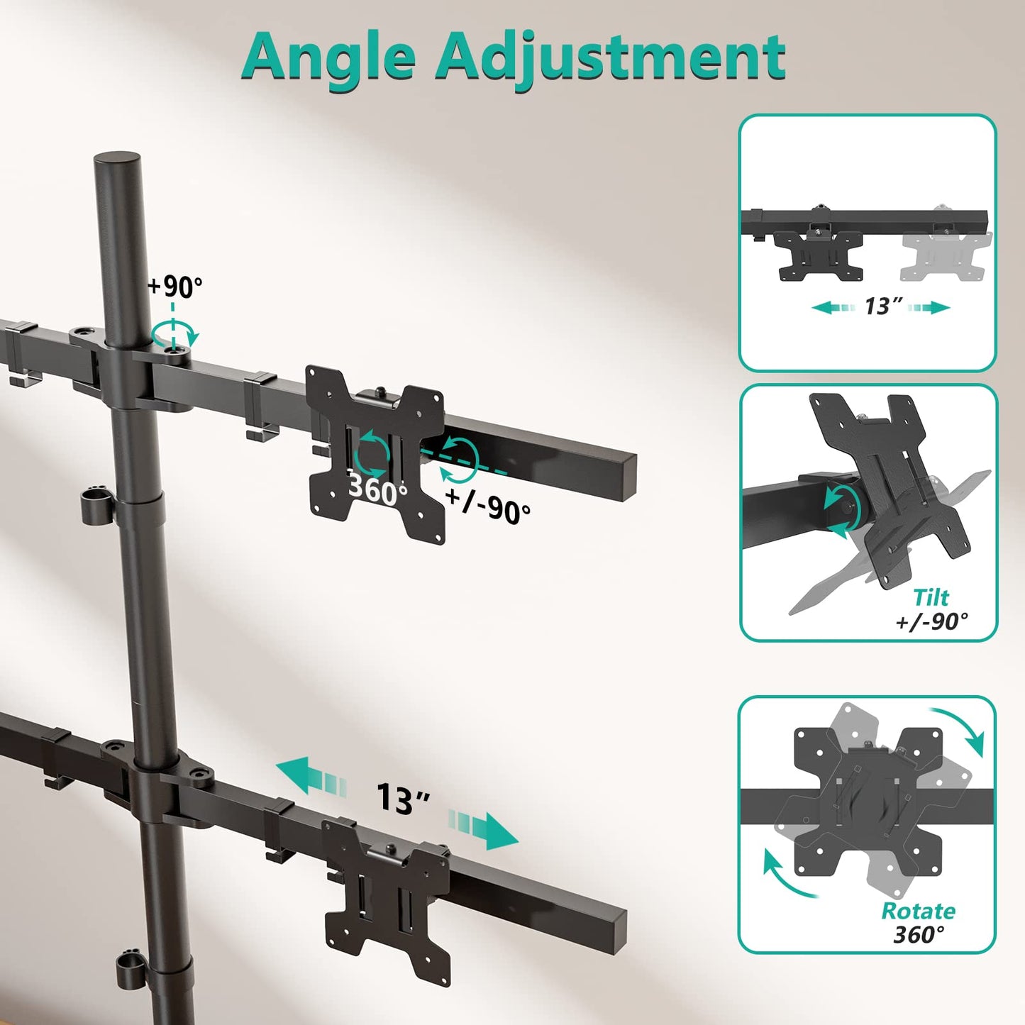 Soporte de Monitor cuádruple WALI Vidrio Ajustable Pantallas 17-27 Pulgadas
