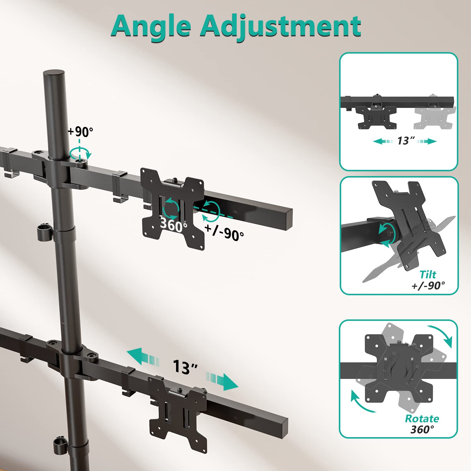 Soporte de Monitor cuádruple WALI Vidrio Ajustable Pantallas 17-27 Pulgadas