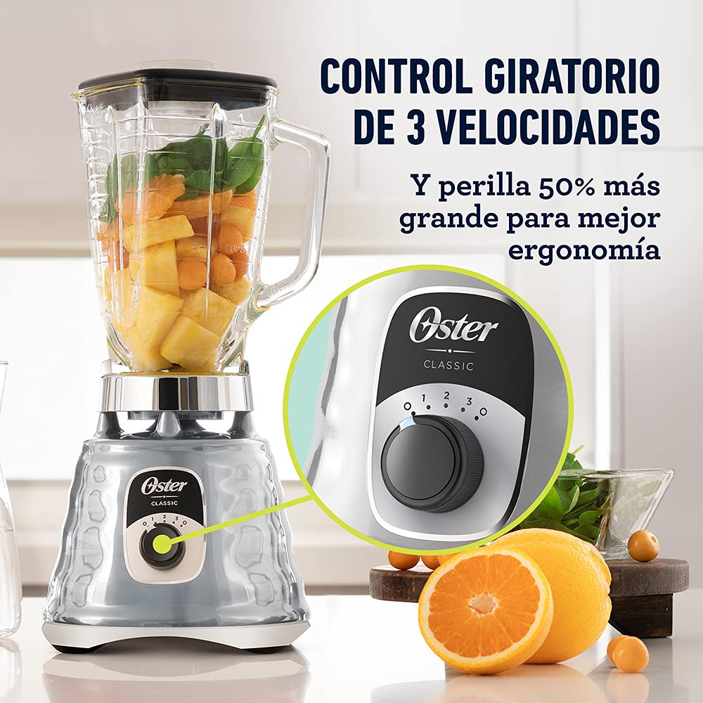 Licuadora Oster Cromo Clásica con Perilla Ergonómica y 3 Velocidades