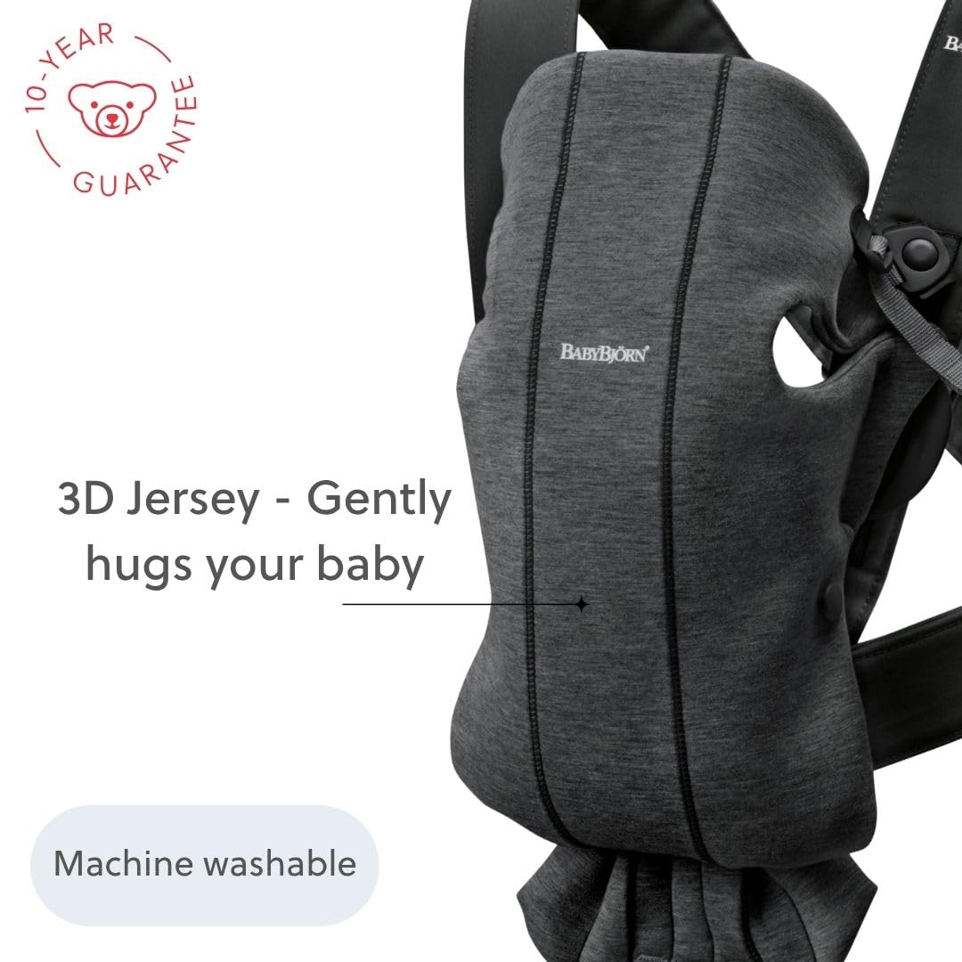 BabyBjörn Canguro Portabebé Mini, Charcoal Gray, Jersey 3D | Para recién nacidos, de 0 a 12 meses (3.2–11 kg), ergonómico y fácil de usar