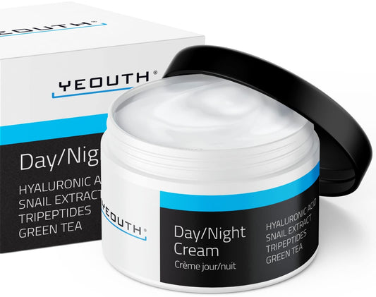 Crema hidratante facial de día YEOUTH con extracto de caracol, ácido hialurónico, té verde y péptidos, crema antiedad contra el envejecimiento o crema hidratante para la piel seca Hecho en EE.UU (1 ounce)