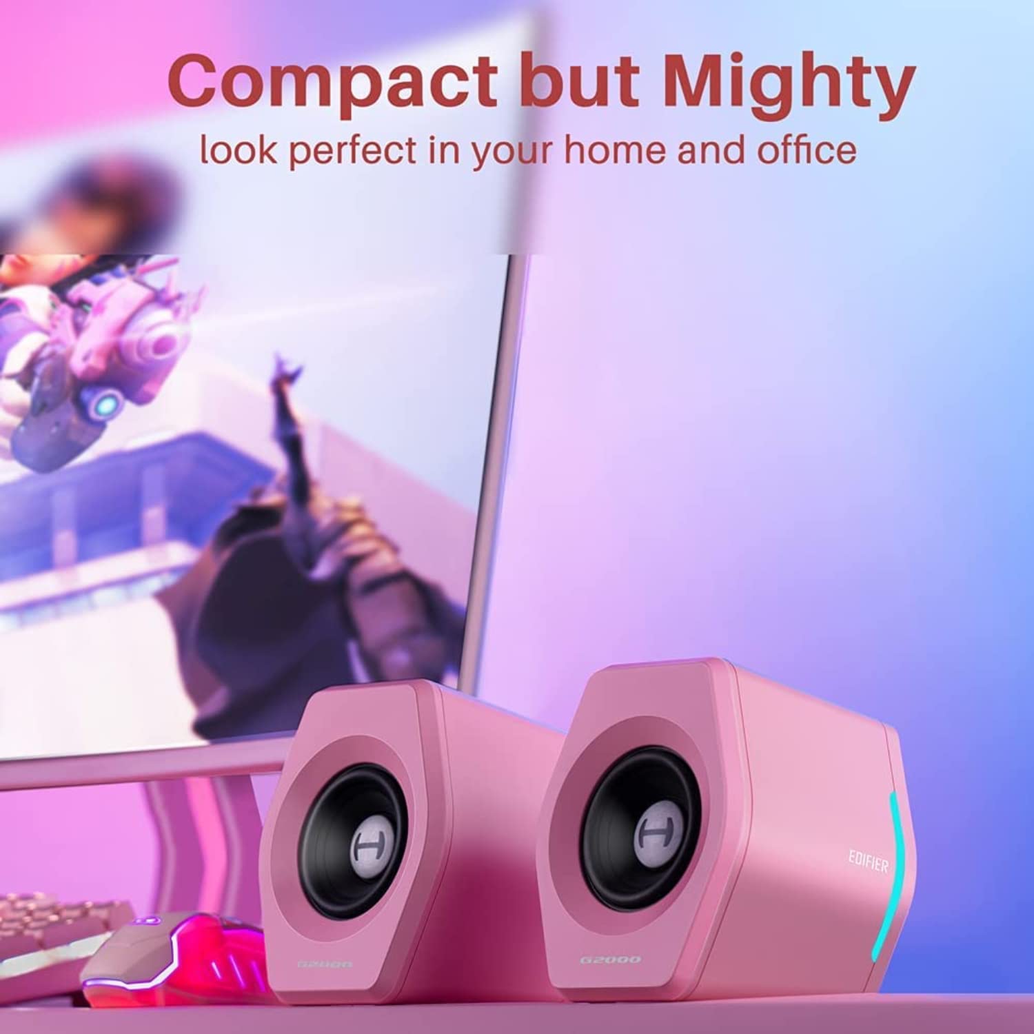 Edifier G2000 - Altavoces de computadora de 32 W para juegos, cine y música con Bluetooth, USB y AUX, RGB luces multimedia, color rosa