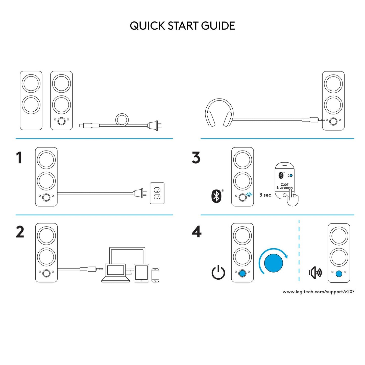 Logitech Z207 Sistema de Bocinas Bluetooth para PC, Sonido Estéreo, 10W de Pico, Entrada Audio 3.5 mm, Toma Auriculares, Multidispositivos, Ordenador/TV/Smartphone/Tablet - Negro
