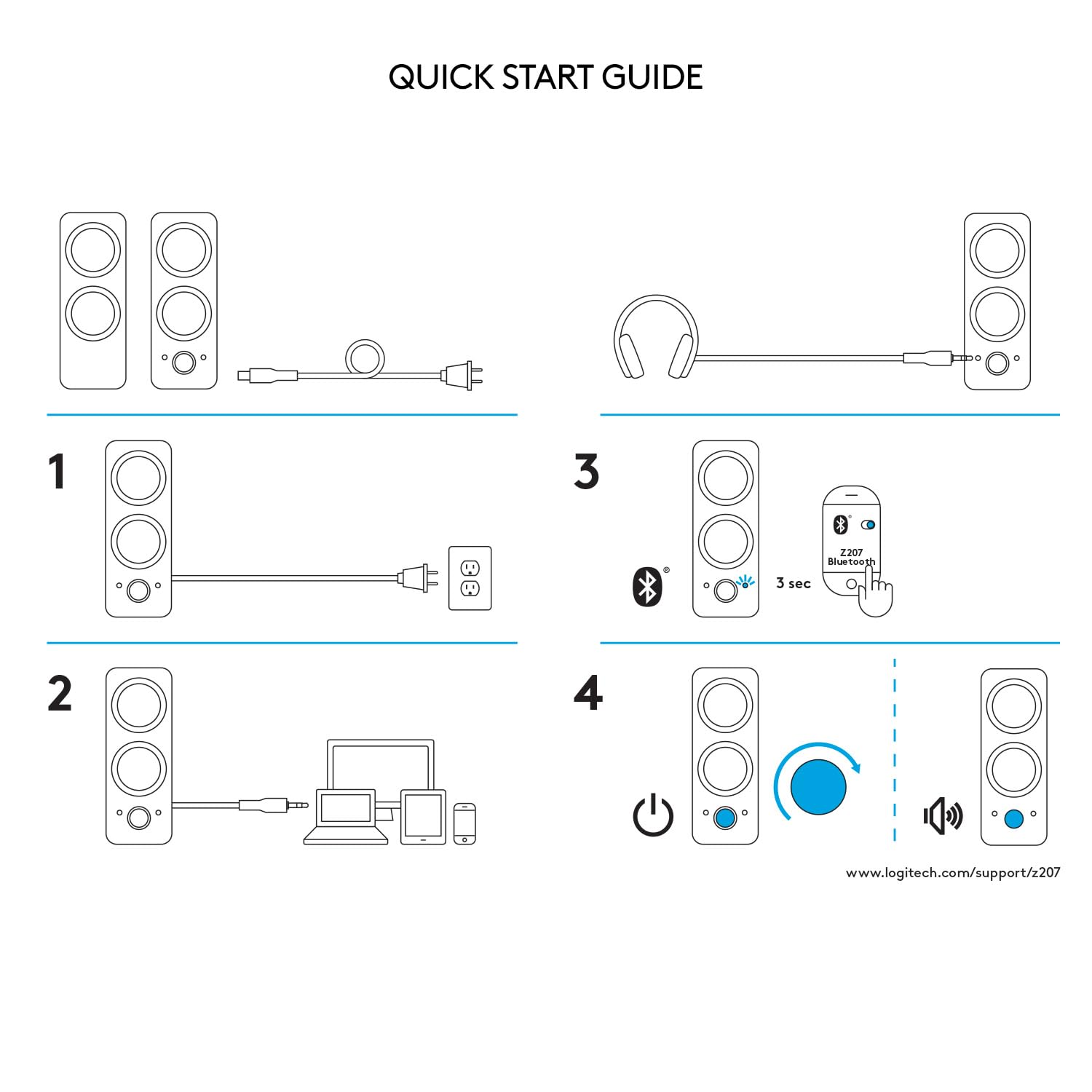 Logitech Z207 Sistema de Bocinas Bluetooth para PC, Sonido Estéreo, 10W de Pico, Entrada Audio 3.5 mm, Toma Auriculares, Multidispositivos, Ordenador/TV/Smartphone/Tablet - Negro