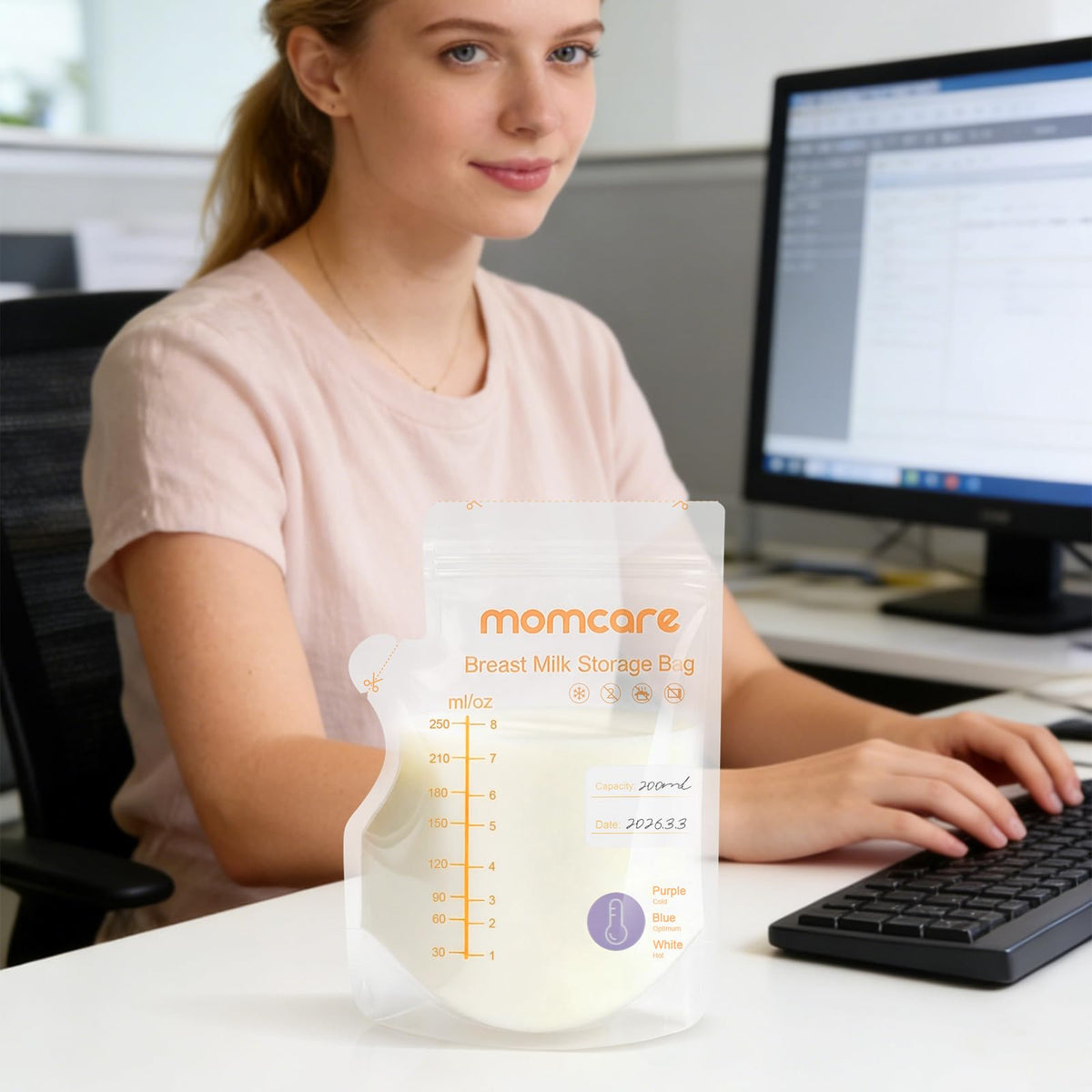 Momcare - Bolsa de almacenamiento de leche materna con sensor de