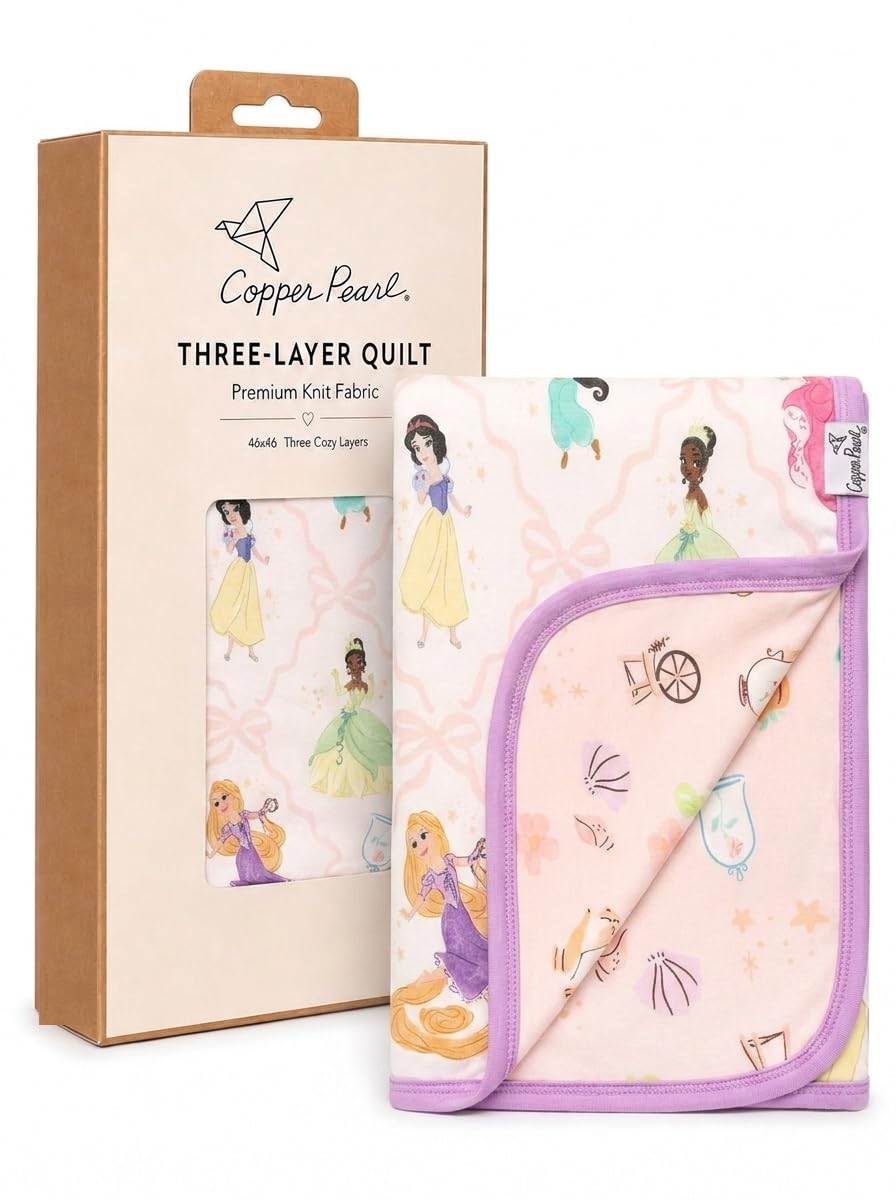 Copper Pearl Manta Edredón Grande de Punto Premium para Bebé de 3 Capas Elástica Princesa Disney