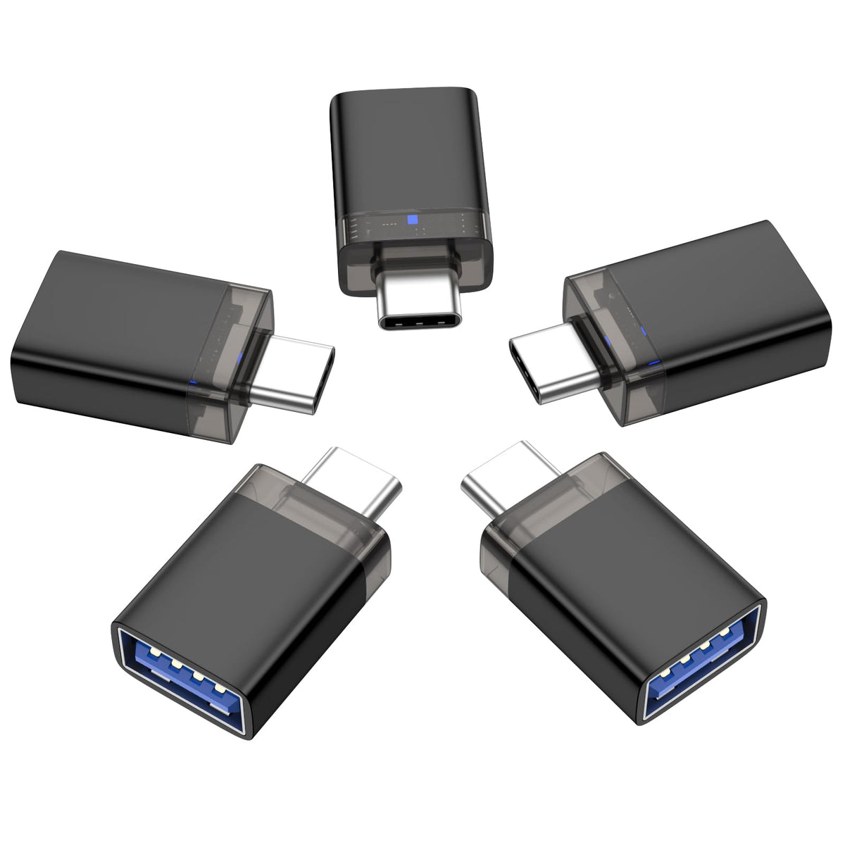 Adaptador USB a USB-C Fidioto Negro con Luz para Diversos Dispositivos Tipo C