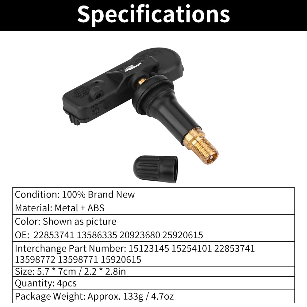 Keenso 4pcs Coche TPMS Sensor de monitoreo de presión de neumáticos Sensor de presión de neumáticos 22853741 13586335
