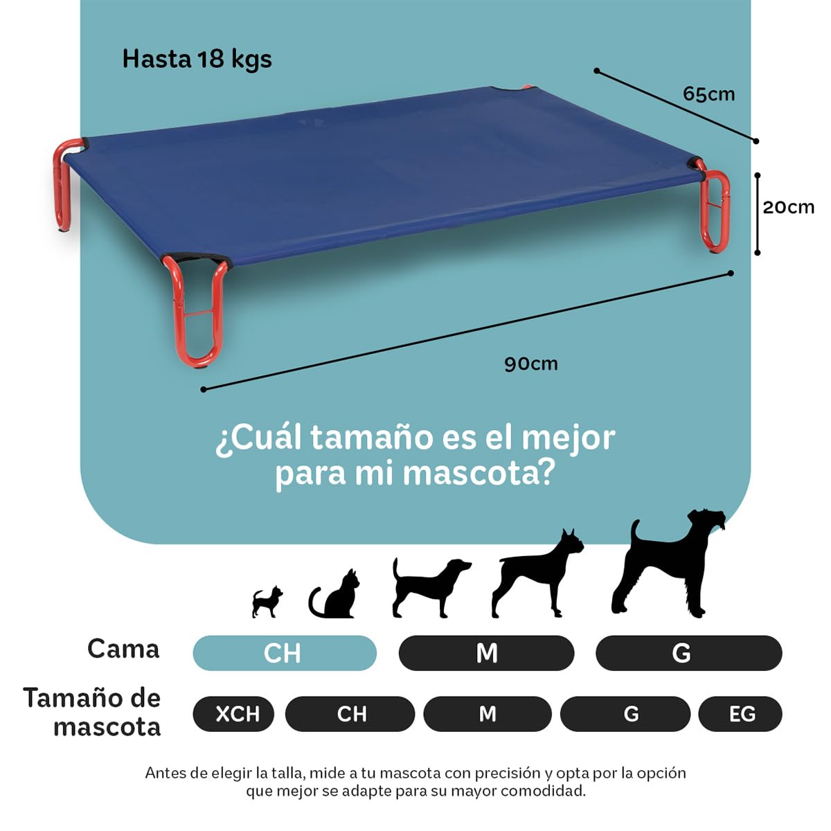 Cama Elevada Esquimal Azul Rojo con Malla Transpirable para Perro Chico Interior y Exterior
