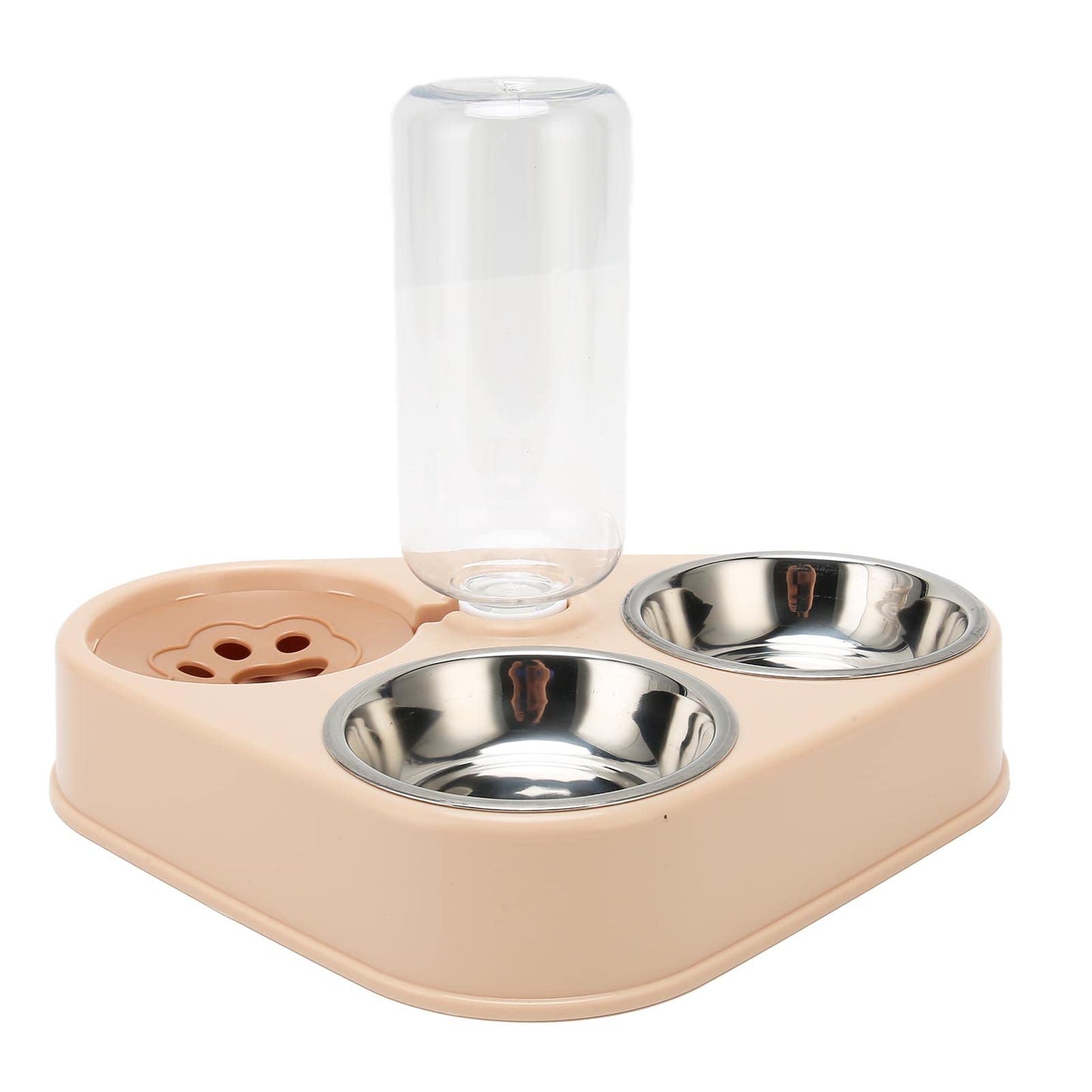 Cuencos Dobles para Perros y Gatos, Juego de Cuencos para Comida Con Botella de Agua para Mascotas, Cuencos Triples para Evitar Derrames con Botella de Agua Automática para Perros y Gatos(Rosa)
