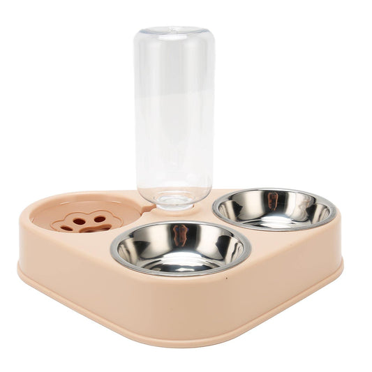 Cuencos Dobles para Perros y Gatos, Juego de Cuencos para Comida Con Botella de Agua para Mascotas, Cuencos Triples para Evitar Derrames con Botella de Agua Automática para Perros y Gatos(Rosa)