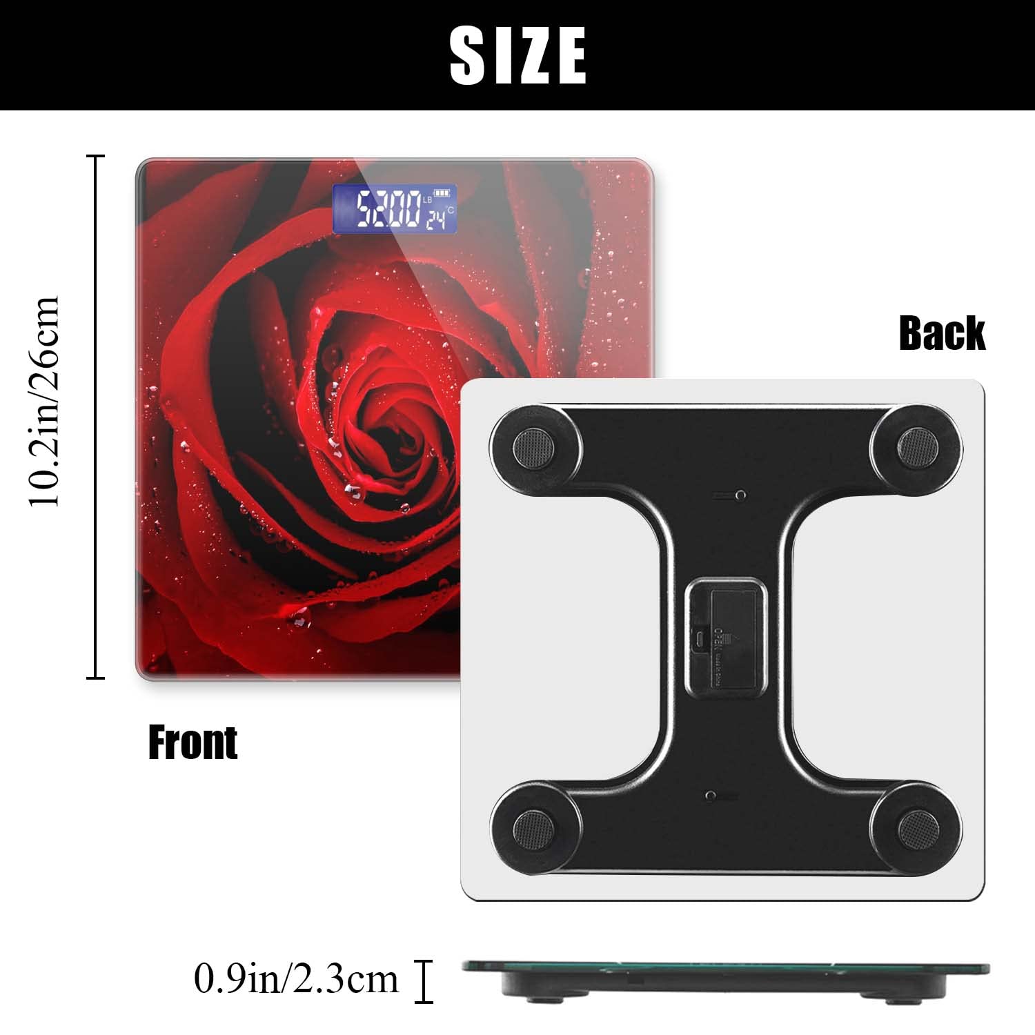 Báscula digital de baño para peso corporal de 400 libras, báscula digital personalizada con pantalla retroiluminada, fácil de leer (batería no incluida), rosa roja