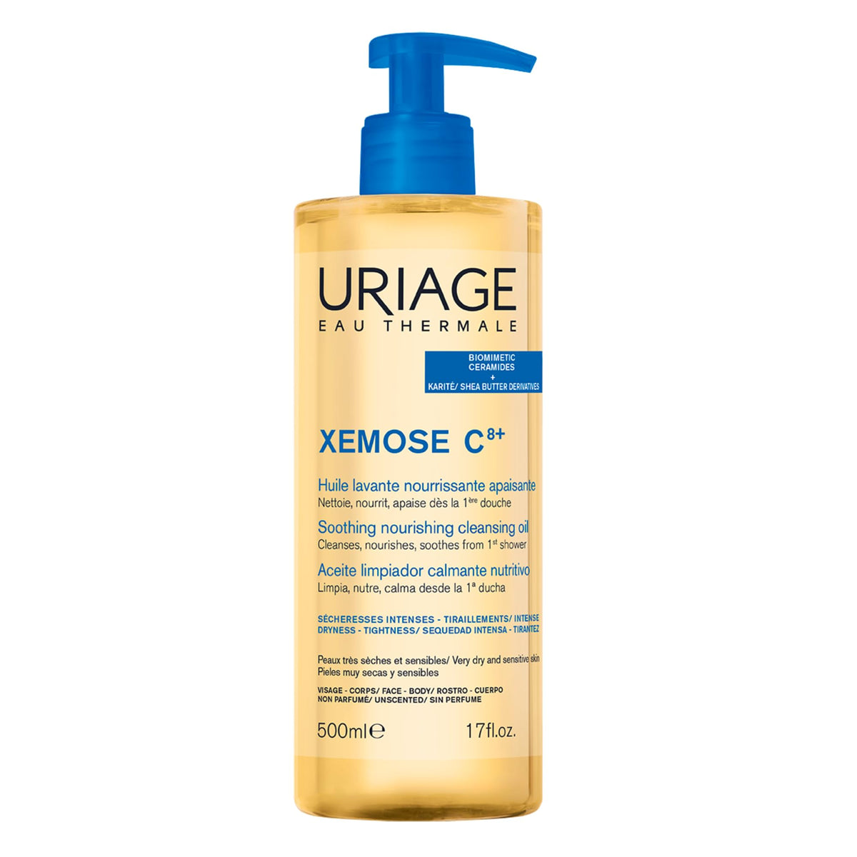 URIAGE XEMOSE Gel de ducha para piel seca, con tendencia atópica I Calma para un confort duradero. Gel en aceite espumoso, suave y nutritivo I Cara y cuerpo I Sin perfume sin jabón I pH fisiológico.