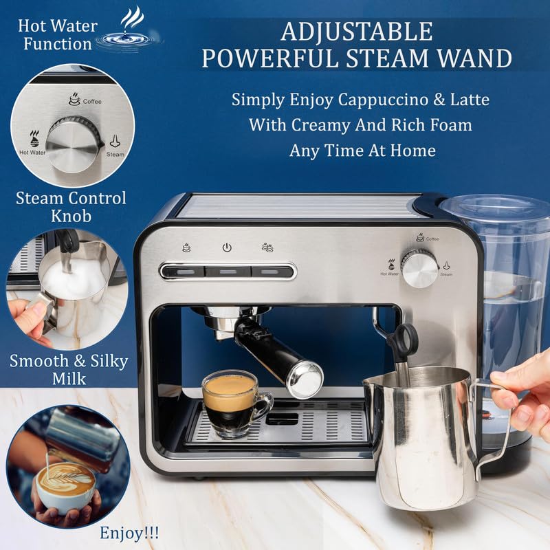 Máquina de Café Espresso Mixpresso Plata con Espumador de Leche para el Hogar