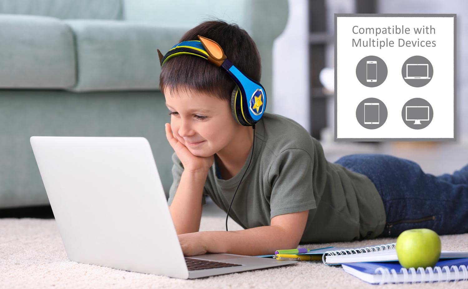 eKids Paw Patrol Chase - Auriculares para niños con función de limitación de Volumen integrada para una Escucha Segura y amigable con los niños