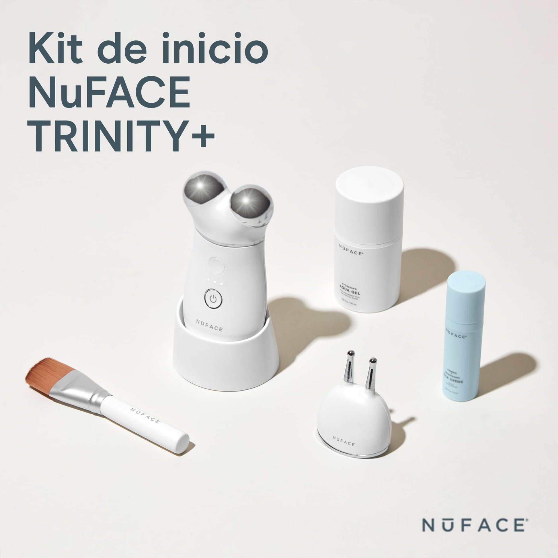 NUFACE | KIT DE INICIO TRINITY+ | Dispositivo Portátil Microcorriente Facial + 2 Serum y Brocha | Doble Polarización | Gel Hidratante Facial con Acido Hialuronico | Completa tu Rutina Skin Care